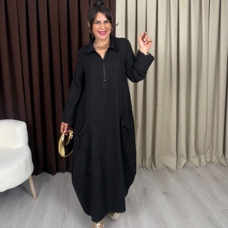 Nazen Keten Elbise Siyah