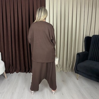 Stella Yazılı Şalvar Takım Kahve