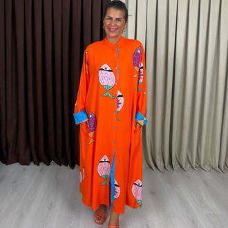 Marina Balıklı Elbise Oranj