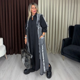 Zelva Kot Detaylı Elbise Siyah