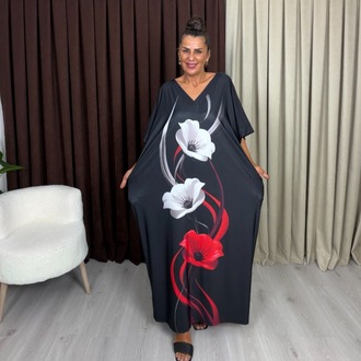 Manolya Elbise Çiçek Desenli