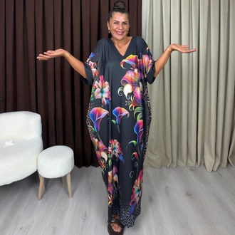 Manolya Elbise Çiçek Leopar Desenli