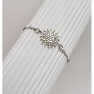 Güneş detaylı taşlı asansörlü bileklik - Silver
