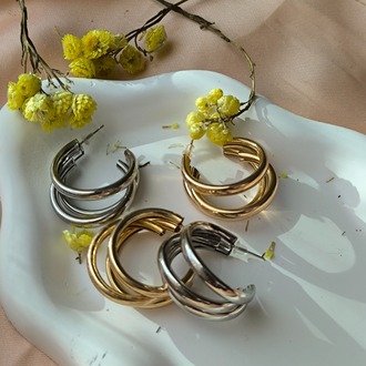 Üçlü Halka Küpe - Gold