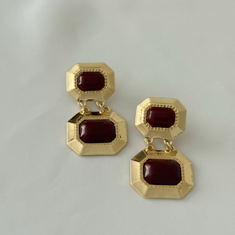 Bordo gold detaylı küpe 