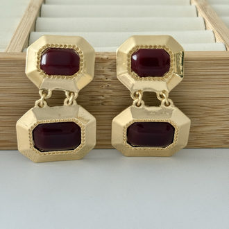 Bordo gold detaylı küpe 
