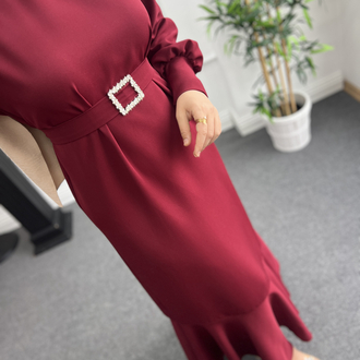 Miley Bordo Davet Elbisesi-Tokalı