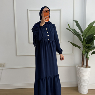 Nefes Katlı Düğmeli Laci Elbise