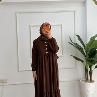 Nefes Katlı Düğmeli Kahve Elbise