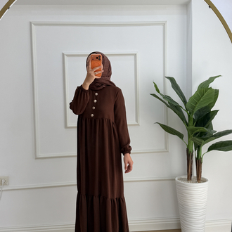 Nefes Katlı Düğmeli Kahve Elbise