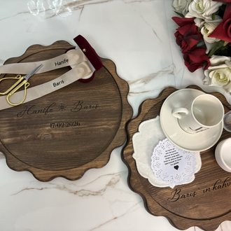Güneş ahşap söz&kahve tepsi seti