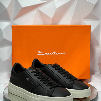 Santoni Classic Double Buckle Black White