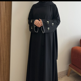 NEVA NAKIŞLI ELBİSE SİYAH (kargo ücretsiz )