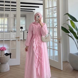 Pembe fırfırlı elbise 