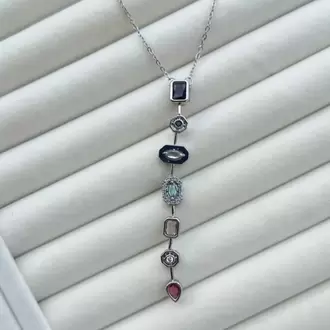 Çelik Renkli Taşlı Kolye Silver