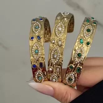 Çelik Vintage Beyaz Taşlı Kelepçe