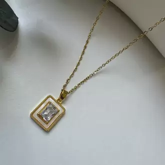 Çelik Gold Baget Taşlı Kolye