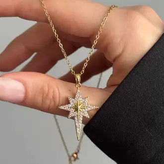 Çelik Gold Taşlı Kuzey Yıldızı Kolye
