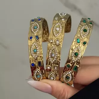 Çelik Vintage Mavi Taşlı Kelepçe