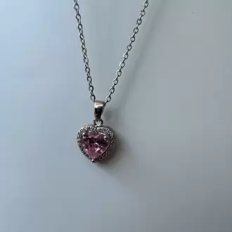 Çelik Pembe Taşlı Kalp Kolye