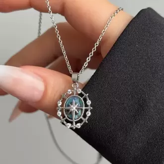 Çelik Hologram Kutup Yıldızı Kolye/Silver