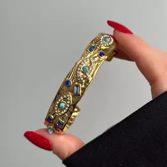 Çelik Vintage Mavi Taşlı Kelepçe