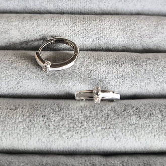 Beyaz Şerit Detaylı Silver Halka Küpe