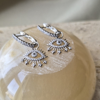 Zirkon Taşlı Göz Detaylı Silver Küpe