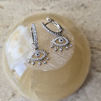 Zirkon Taşlı Göz Detaylı Silver Küpe