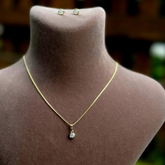 Minimal Taşlı Kolye-Küpe Set