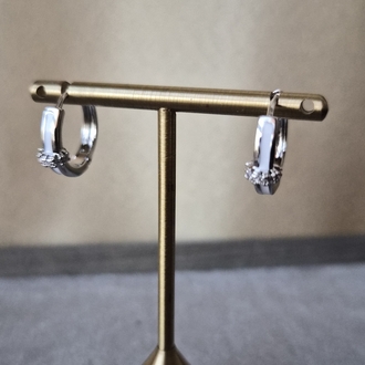 Beyaz Şerit Detaylı Silver Halka Küpe