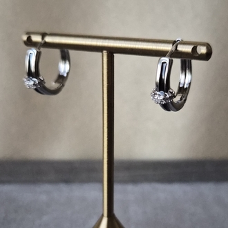 Silver Siyah Şerit Detaylı Halka Küpe