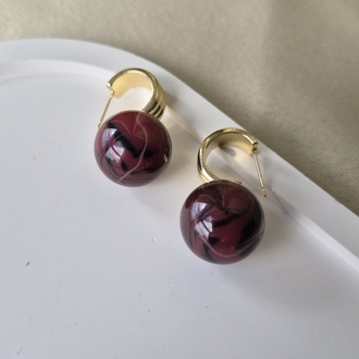 Çelik 14K Bordo Taşlı Küpe