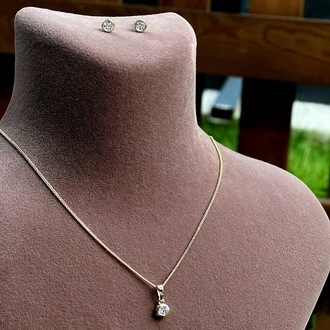 Minimal Taşlı Kolye-Küpe Set