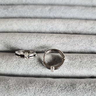 Silver Siyah Şerit Detaylı Halka Küpe