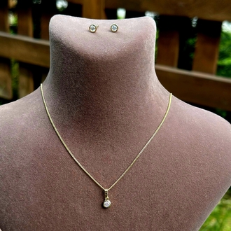 Minimal Taşlı Kolye-Küpe Set