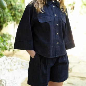 Denim Lacivert Gömlek Şort Takım