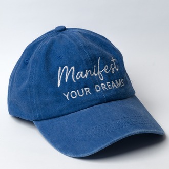 Nakışlı Mavi Renk Şapka Pamuklu Siperlikli Ayarlı Şapka Ayarlanabilir Manifest Your Dreams