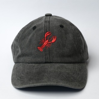 Kırmızı Istakoz Lobster Nakışlı Koyu Gri Renk Şapka Pamuklu Siperlikli Ayarlı Şapka