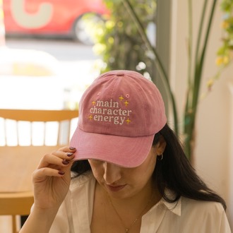 Nakışlı Pembe Şapka Yıkamalı Kumaşlı ve Yazı Nakışlı Şapka