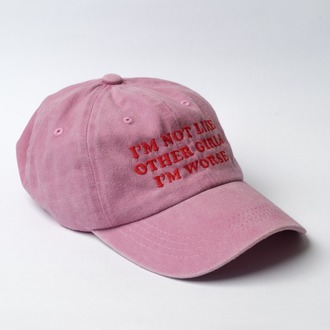 Nakışlı Pembe Şapka Yıkamalı Kumaşlı ve Im Worse Yazı Nakışlı Şapka