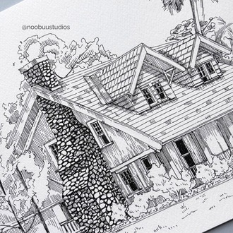 Kişiye Özel Ev Portresi, Fotoğraftan El Çizimi Mürekkep Resim, Yeni Ev Hediyesi