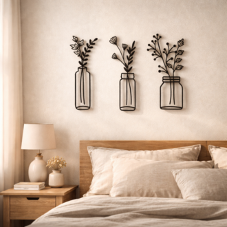NORDIDA NORTHLINE NLN404 – 3’lü Kavanoz Çiçek Metal Duvar Dekoru (23x50 cm)