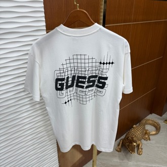 Guess Geometri Baskılı İthal Beyaz Tişört