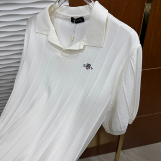 Gant Düz Çizgili Beyaz Triko Polo Yaka