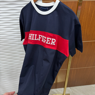 Tommy Göğüs Şeritli İthal Lacivert Tişört