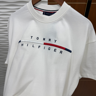 Tommy Çizgili Beyaz İthal Tişört