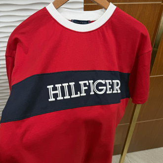 Tommy Göğüs Şeritli İthal Kırmızı Tişört