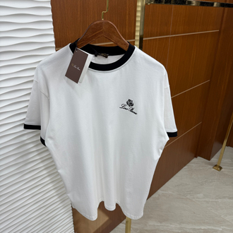Loro Piana Siyah Eklemeli İthal Beyaz Tişört