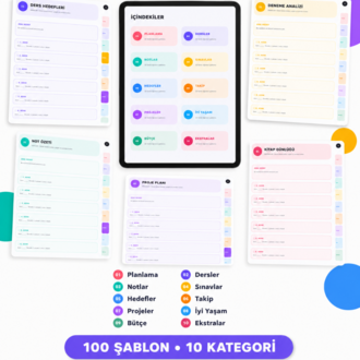 100 Şablonlu Hiperlinkli Dijital Öğrenci Ajandası | iPad, Android ve Tablet Uyumlu PDF
